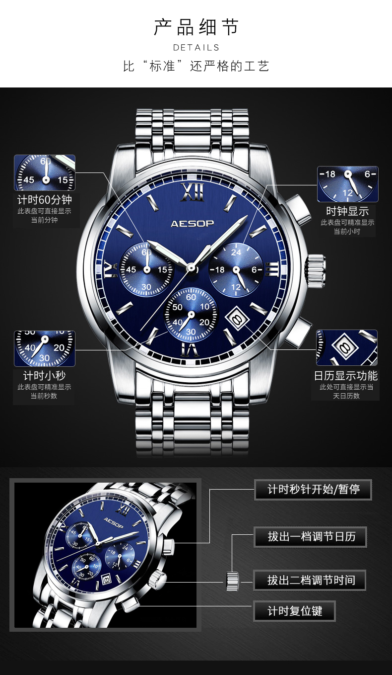 aesop伊索厂家直销原装石英表商务男士腕表防水型号1009g